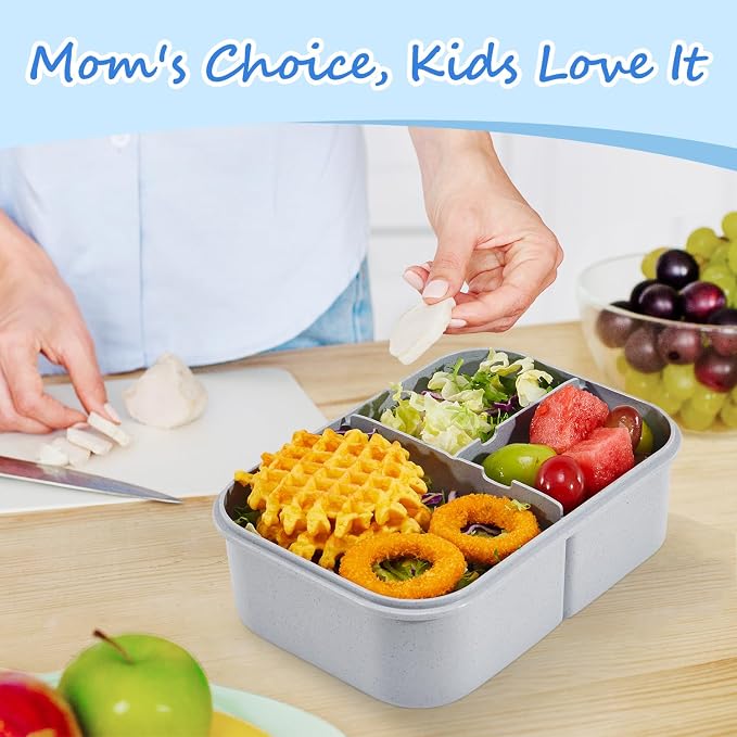 MISS BIG® Large Bento Lunch Box for Adults, 1900ml, 3 Compartments, Gray | Gray 1900ml adult bento lunch box for work meals, meal prep, office fridge, picnic, and travel.