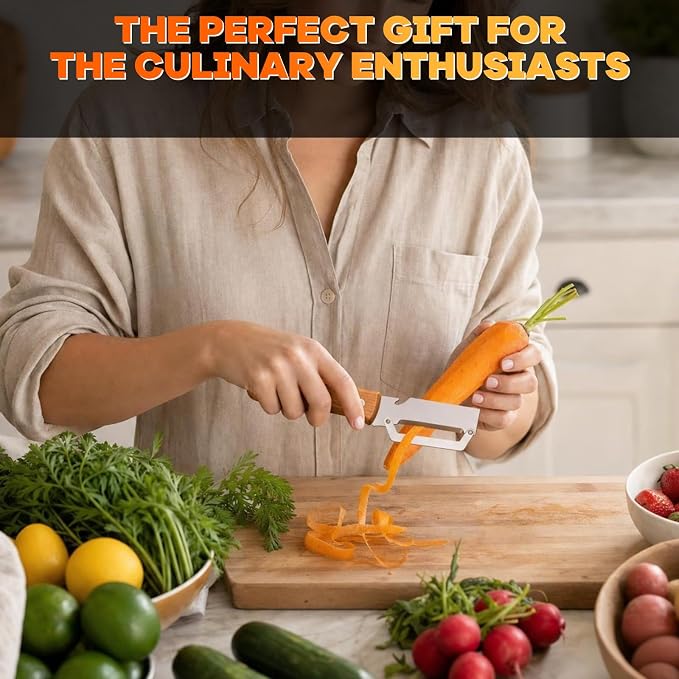 2 Packs Multi-Functional Vegetable Peeler for Kitchen with Wooden Handle and Bottle Opener, Ultra-Sharp Stainless Steel Blade Kitchen Tool for Veggie, Fruit, Potato, Carrot, Apple, Pumpkin, Papaya