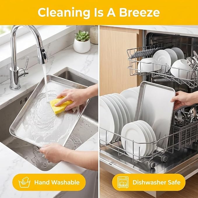 TeamFar Toaster Oven Pan, 12.5"x 9.5"x 1" Stainless Steel Baking Sheet Pan | Set of 2, Toaster Oven Tray Ovenware, Cookie Sheet for Roasting/Cooking, Non-toxic & Healthy, Easy Clean & Dishwasher Safe