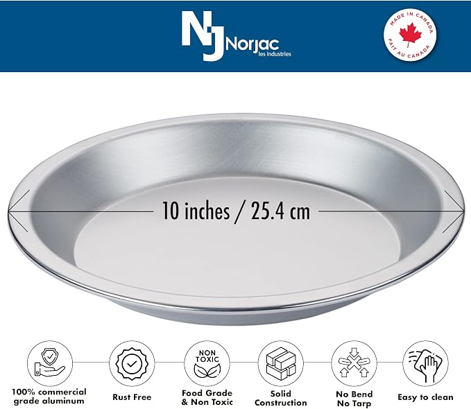 Norjac 10 Inch Pie Pan, 3 Pack, Round Aluminum Baking Pans for Oven, 1.25 Inch Deep, Rust-Free, Durable, Made in Canada