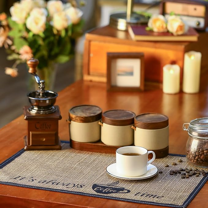 2 Pcs 20 x 14 Inch Coffee Placemats for Countertop(Coffee Time)