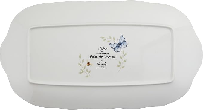 Lenox Butterfly Meadow Oblong Sandwich Tray - | white finish, dishwasher safe | 14.75 inch length | floral entertaining, food tray, gift for women, tray