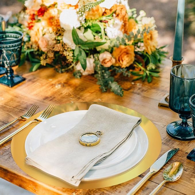 50PCS 13in Round Gold Placemats, Disposable Paper Chargers Plate | Paper Placemats for Dining Table, Mirrored Gold Charger Placemat for Kitchen Banquet Table Setting Wedding Birthday Party