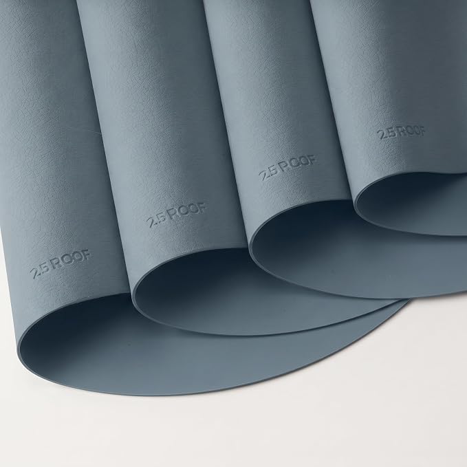 Steel Blue Oval Silicone Placemats Set of 4 – Heat Resistant, Waterproof, Easy to Clean Non-Slip Modern Dining Table Mats – Premium Leather Textured Japandi Kitchen Decor