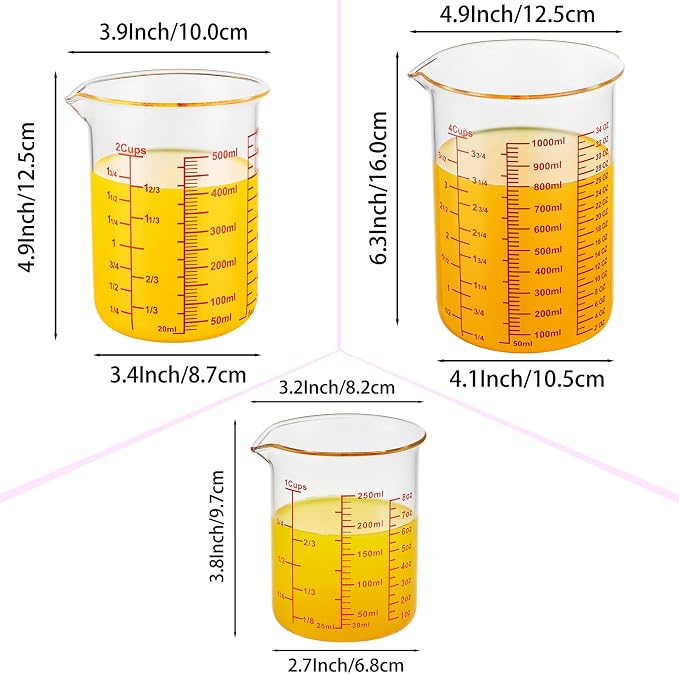 High Borosilicate Glass Measuring Cup Set-V-Shaped Spout,Includes 250ml(8OZ), 500ml(16OZ), and 1000ml(32OZ) Glass Measuring Beaker for Kitchen or Restaurant, Easy to Read