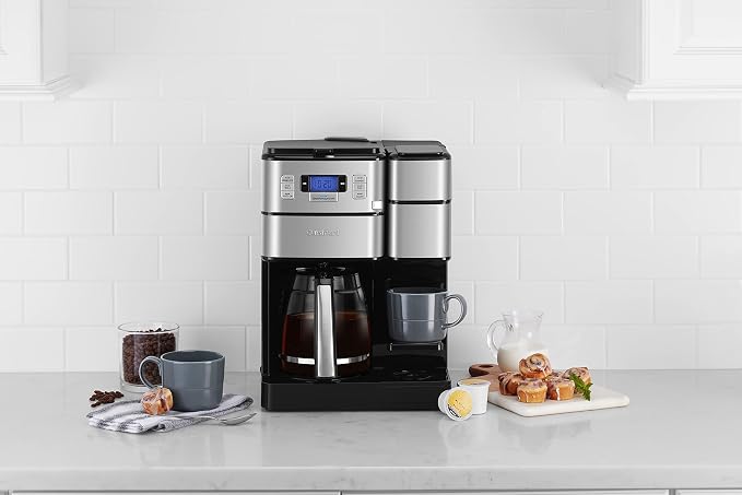 Cuisinart Coffee Maker, 2-in-1 Grinder/Brewer, Single Serve 8/10/12 oz | Grind & brew coffee machine with 12-cup glass carafe, drip-free spout, pod compatibility & 40-oz reservoir, SS-GB1