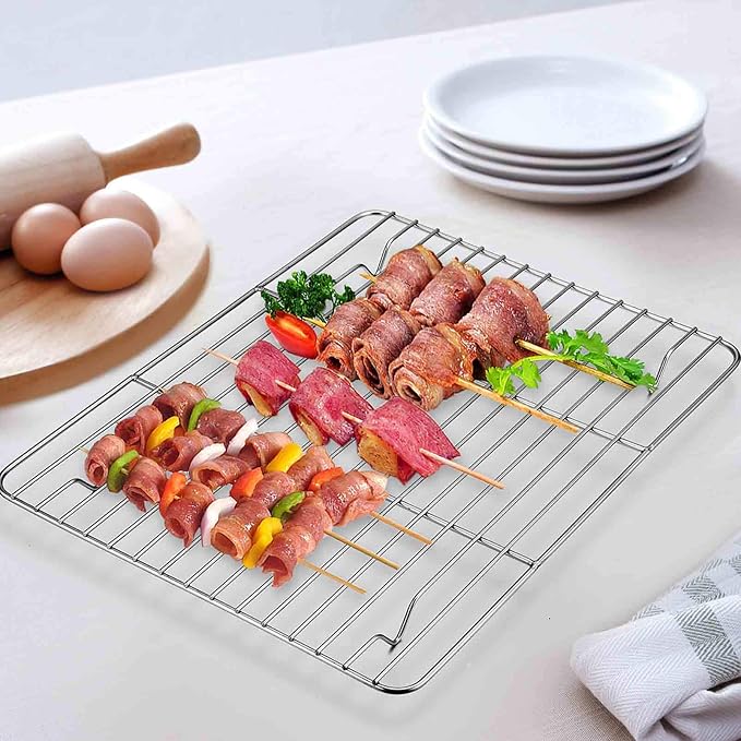 TeamFar Toaster Oven Pan with Cooling Rack, 10.4"x 8"x1" Toaster Oven Tray | Stainless Steel Toaster Oven Pan with Baking Wire Rack for Cooking, Healthy & Non Toxic, Mirror Finish & Dishwasher Safe