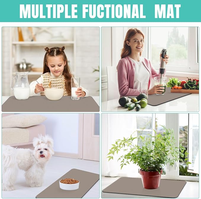 Coffee Mat Super Absorbent Dish Drying Mat Coffee Bar Mat 18"x 32", Khaki | Match with Coffee Machine Accessories Large Drying Mats for Kitchen Counter