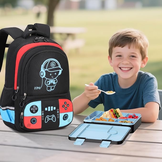 Backpack for School Boys, Cool Luminous Gamer Boys Schoolbag | with Lunch Box & Pencil Case Set for Kids Teens Elementary Middle School, Bookbag Glow In The Dark