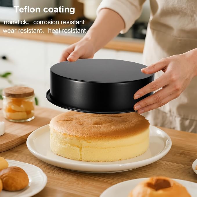 Round Cake Pans, 3PCS Circle Cake Pan with 90 Parchment Paper(6, 8, 10Inch) | Nonstick Cake Pan Set for Layer Cakes Deep-Dish Pizza, Cake Baking Pans for Christmas Birthday Thanksgiving, Dishwasher Safe