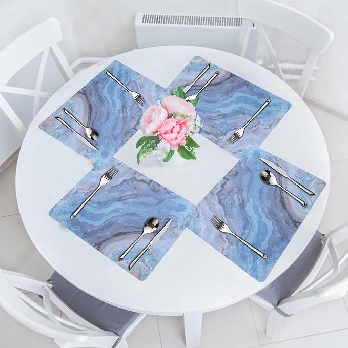 Marble Faux Leather Placemats Set of 4 - Heat Resistant Placemats for Dinner Table, Non-Slip Waterproof Oil-Proof Washable Reusable Placemat for Indoor Outdoor Kitchen Decor, 15.75In*11.81In
