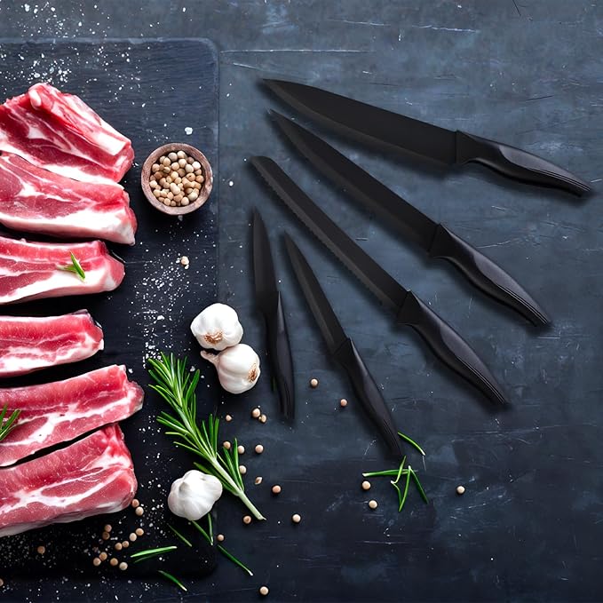 Kitchen Knife Set with Knife Block,7-Piece Kitchen Knife Block Set | Knife Set with Block with Built-In Sharpening Block,Dishwasher Safe,Suitable for kitchens and dining rooms.