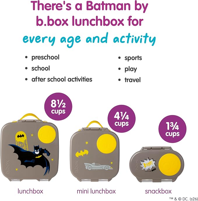 b.box Batman Mini Lunch Box Kids, Snack Containers for Kids, 4.25 Cup | Bento Box for Kids, Perfect 1st Lunch Box, Lunch Containers, Leak Proof, Dishwasher Safe, BPA Free, PFAS Free, Ages 3+