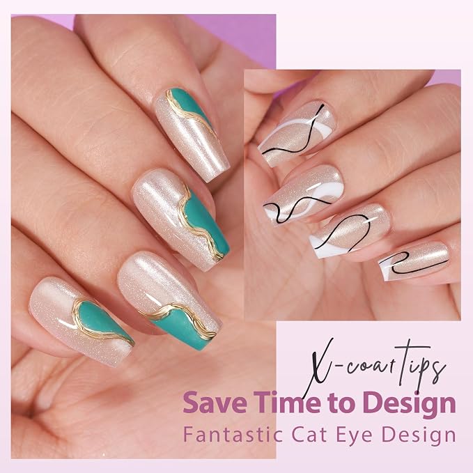 BTArtboxnails XCOATTIPS Cat Eye Press On Nails, Short Coffin, Aurora | Lamp-Curable 4-Week Wear, Salon Quality Value at Home, Natural Nail Look, Easy-to-Apply for Beginners, 1606ct Nail Tips Only