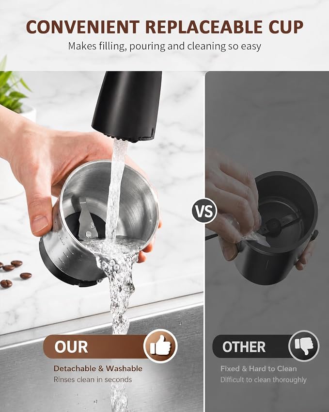 SHARDOR Electric Super Silent Blade Coffee Grinder, Timed Grind Control Rotary Knob, Adjustable Coarse to Fine for Coffee Beans, Spices & Herbs, with 2 Removable Stainless Steel Bowl, Brown