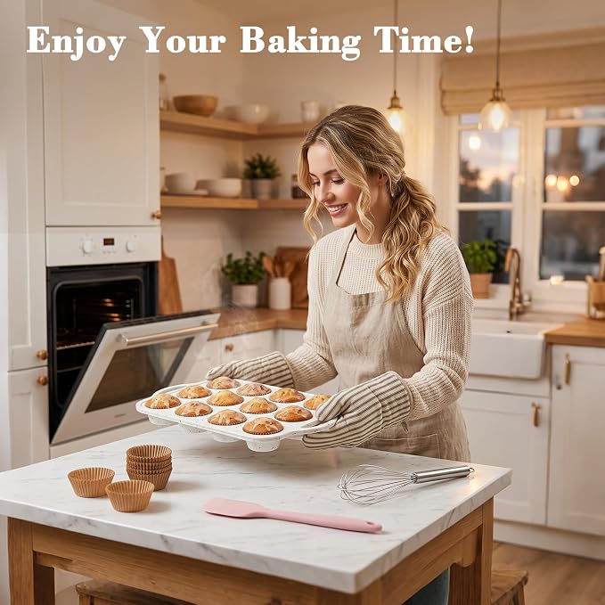 2 Pack Silicone Muffin Pans, 12 Cup Cupcake Pan with Metal Reinforced Frame | 3 Baking Tools Included, Nonstick Molds for Homemade Muffins, Cupcakes, Egg Bites, Oven & Dishwasher Safe
