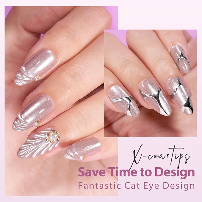 BTArtboxnails XCOATTIPS Cat Eye Press On Nails, Medium Almond, Falling Star | Lamp-Curable 4-Week Wear, Salon Quality Value at Home, Natural Nail Look, Easy-to-Apply for Beginners, 150ct Nail Tips Only