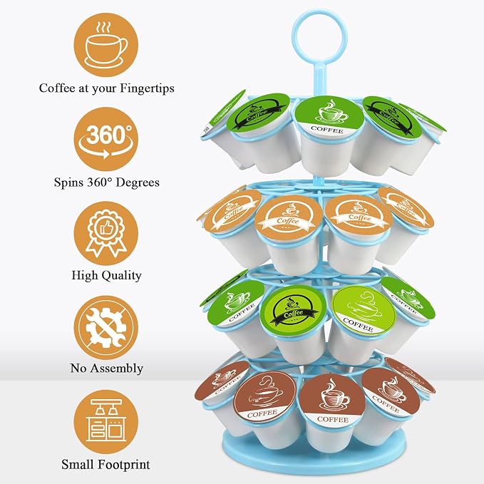 KIMIUP Coffee Pod Holder, K Cup Organizer Compatible with K-Cups(36 Pods) | Kitchen Detachable Coffee Station Organizer, Spins 360-Degrees(Light Blue)