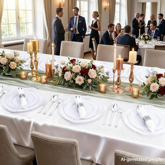 400PCS Silver Wrapped Silverware Set Disposable Hammered for Wedding | Pre-Rolled and Individually Wrapped, 100 Guests, Durable and Sturdy, BPA free, Includes Matching Napkins, for Upscale Dinners