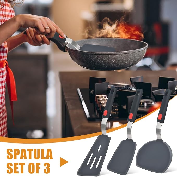 Beijiyi Silicone Spatula Turner Set of 3, 600°F Heat Resistant, BPA Free | Flexible Spatulas for Nonstick Cookware, Cooking, Flipping, Egg & Pancake, Non Scratch Kitchen Utensils, Dishwasher Safe