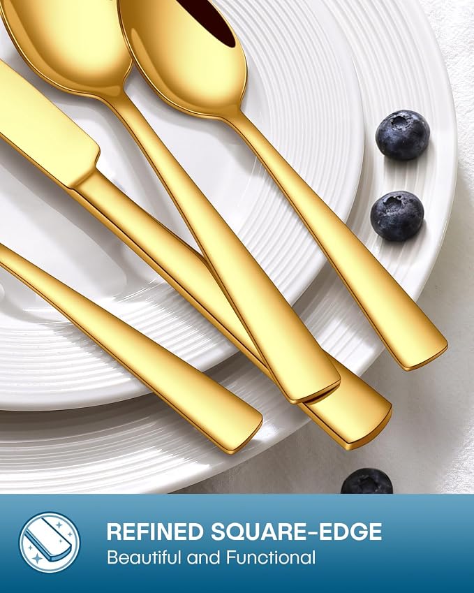 Stapava 40 Pcs Gold Silverware Set, Food-Grade Stainless Steel Flatware Sets for 8 Mirror Polished Cutlery Utensil Sets Include Dinner Knives Spoons and Forks Set Dishwasher Safe for Home Restaurant