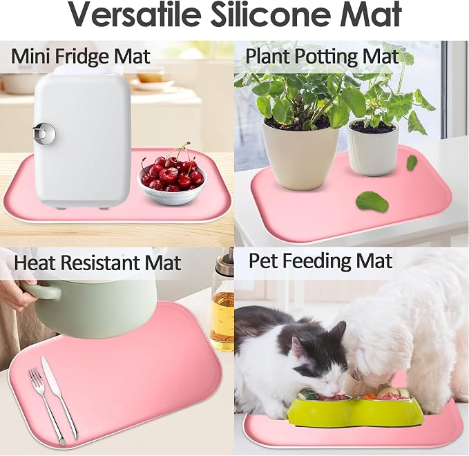 Silicone Coffee Maker Mat with Lip for Countertops 17.4'' x 10.6'' Pink | Multi leak-proof coffee tray for countertop, non-slip silicone mat fits most coffee makers & espresso machines, wipe-clean