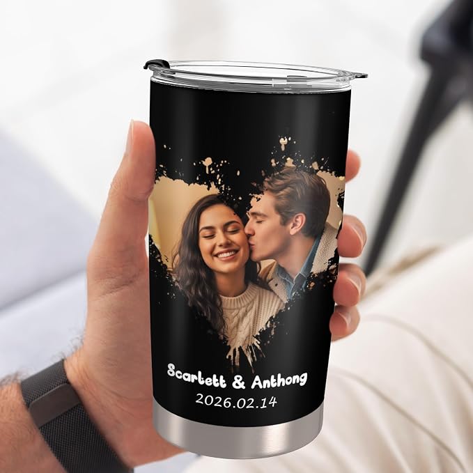 Personalized Tumbler Custom Vacuum Insulated Travel Mug Customizable Coffee Cup with Your Photos and Text Christmas Birthday Gift (Valentines Tumbler)