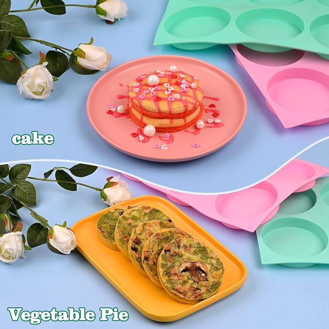 HUAKENER 2 Pcs Silicone Muffin Top Pan for Baking, 4 Inch Round Baking Mold | Non-Stick Silicone Baking Molds for Mini Cake, Muffin Top, Dessert, Hamburger, Sandwiches Making