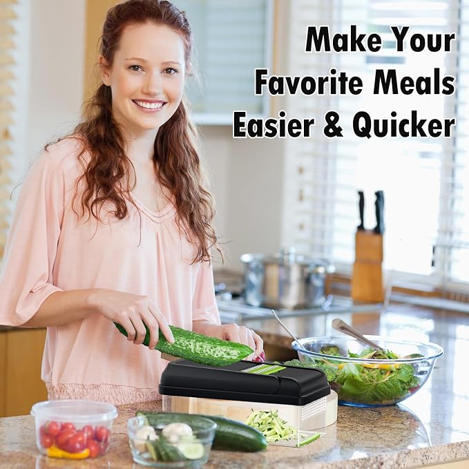 15-in-1 Vegetable Chopper with 10 Blades, Food Veggie Cutter, Gray | Includes Egg Separator, Food Container and Finger Guard, Non-slip Base, for Chopping, Slicing, Shredding, and Mincing