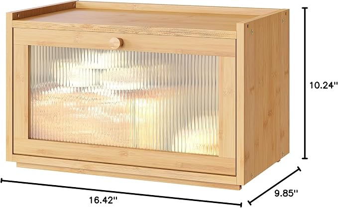 kiplant Large Bread Box for Kitchen Counter, Bamboo Bread Storage Container with Wavy Arcylic Transparent Door, Bamboo Wooden Farmhouse Bread Box for Your House