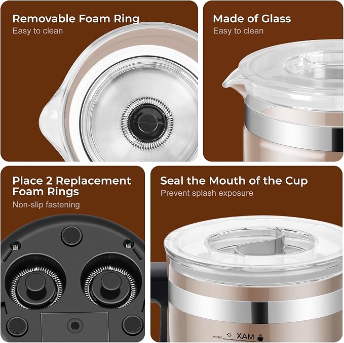 JXXM Electric Milk Frother, 6 in 1 Milk Steamer,17oz Automatic Warm and Cold Foam Maker for Coffee,Latte, Cappuccino, Macchiato, Hot Chocolate (Black)