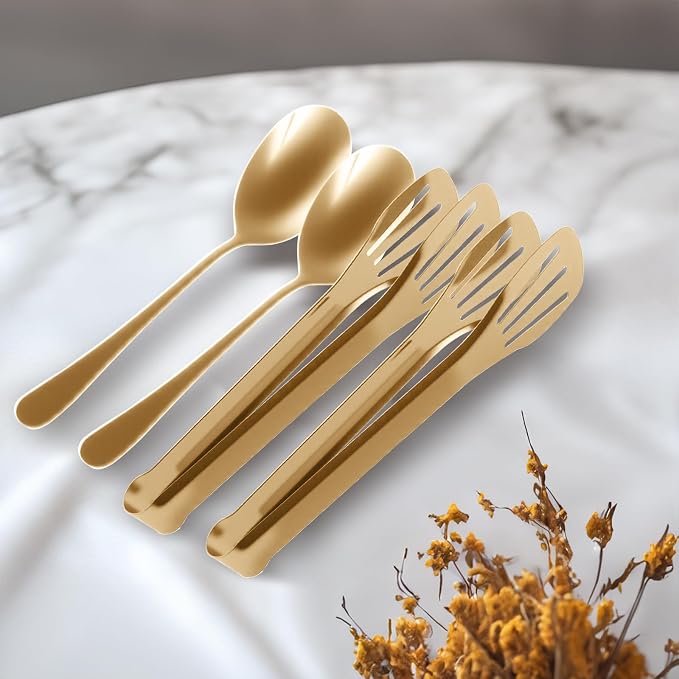 12PCS Gold Serving Utensils Set,Includes 8 large serving spoons,4 serving tongs