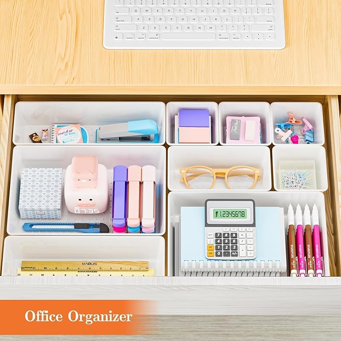 SpaceHacks 25 PCS Plastic Drawer Organizer, 4-Size Versatile Organizer Trays & storage Bins