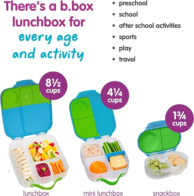 b.box Lunch Box, 8.5 Cup Bento Box for All Ages, Snack Box, Food Containers | Lunch Box Kids + Adults, Lunch Containers, 4 Compartments, Leak Proof, Dishwasher Safe, BPA Free, PFAS Free — Ocean Breeze