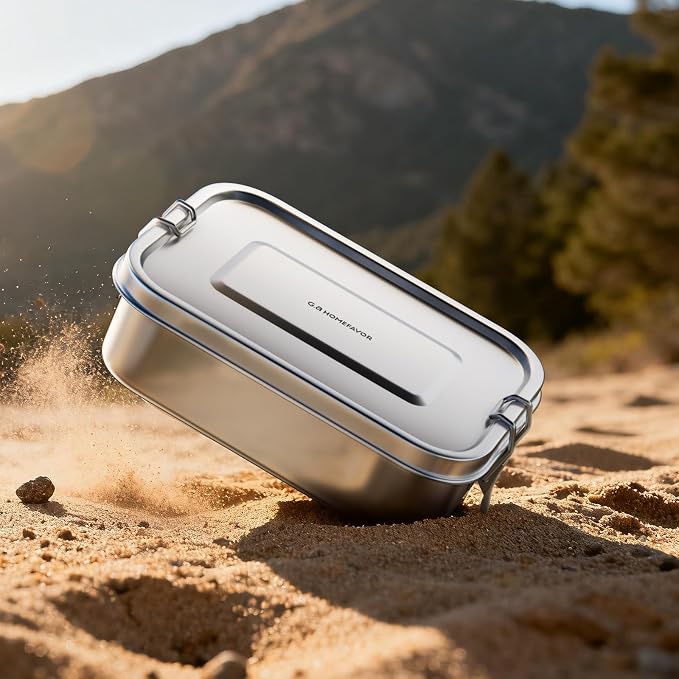 G.a HOMEFAVOR Stainless Steel Bento Lunch Box, 800 ml/27 oz | Leak-Proof, Dishwasher Safe, BPA-Free, with Lock Clips, Meal Prep, for Adults