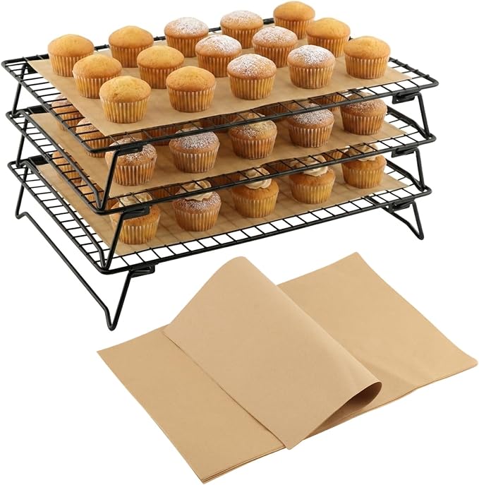 3 Pcs Cooling Rack, Stainless Steel Cooling Racks for Cooking and Baking | Bread Cake Cookie Stackable Cooling Racks 10"x13.5", Oven and Dishwasher Safe, 50 Parchment Paper Included