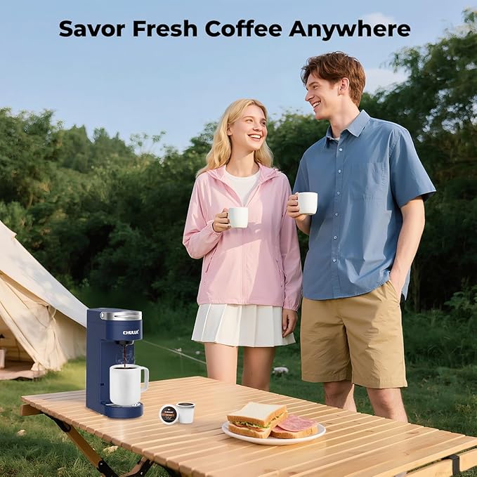 CHULUX Slim Single Serve Coffee Maker for K Cup, One Cup Design, Matte Navy