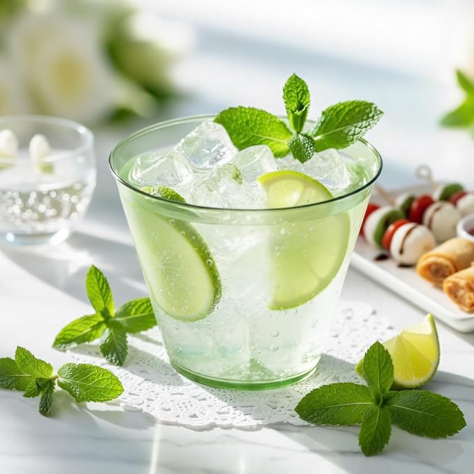 Glowserve 9 OZ Green Disposable Plastic Cups Cocktail Cup 150 Pack | Fancy Cocktail Cup,Stemless Wine Glass,Wedding Wine Glasses,Graduation Birthday,World Cup,Party Essentials