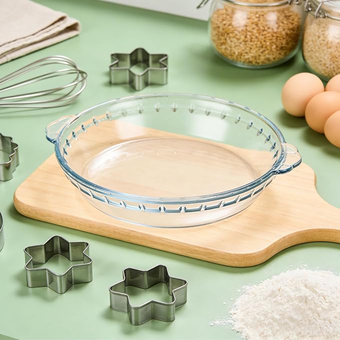 3 PCS Glass Pie Plate 9 Inch, Glass Pie Pan with Handles, 9 Inch Pie Dish for Baking, Glass Pie Plate for Baking Quiches, Tarts, Desserts, Oven & Freezer Safe Kitchen Accessories