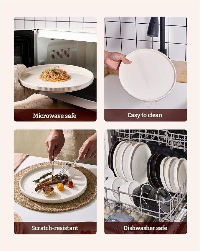 Line Porcelain Dinnerware Set, dish set for 4, Creamy White | Premium dinnerware set, chip-resistant & durable. Safe for dishwasher, microwave, oven. For daily meals to festive feasts