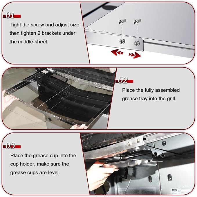 Hiorucet Adjustable 24''-30'' Grill Drip Pan Kits for Dyna Glo DGF493BNP, DGF510SBP, Backyard Grill BY13-101-001-12, Grease Tray and Heat Plate Shields for Dyna Glo Grill Replacement Parts 5 Burner.