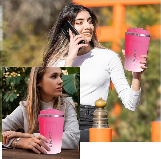 SPLMIFA Travel Coffee Mugs Leak-Proof, Reusable Coffee Cups with Lids, Stainless Steel Vacuum Insulated Coffee Tumblers, Thermal Insulation Cup for Men and Women Hot & Cold Drinks(2nd-Red White, 17OZ)