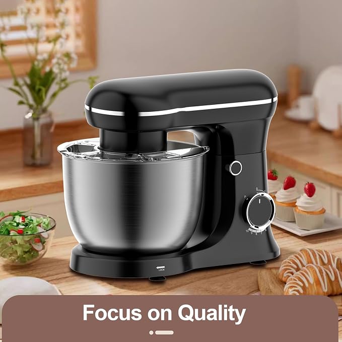 Electric Stand Mixer With Bowl 6.5QT Stainless Steel, 10 Speeds Kitchen Stand Up Mixer for Baking Cakes Cookie Bread Salad Food with Egg Whisk, Dough Hook, Flat Beater - Portable Baking Mixers