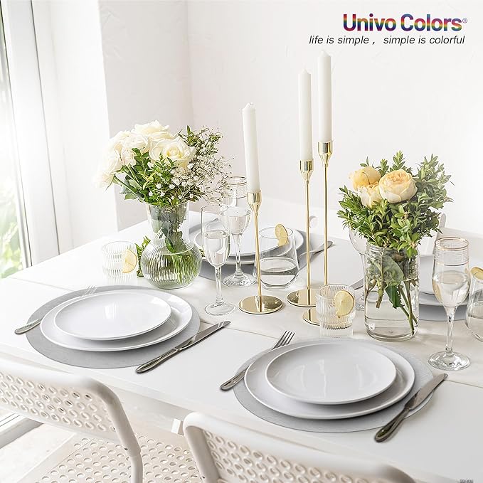 UnivoColors Placemats Round Faux Leather Placemats Set of 6-Waterproof-Wipe Clean-Heat Resistant-Anti Slip Dining Table Place Mats,Suitable for Indoor & Outdoor Use,15".Silver