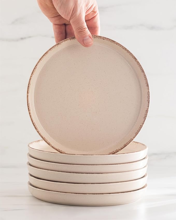 12 Piece Stoneware Dinnerware Set for 4 - Handmade Reactive Glaze Plates and Bowls Set - Chip & Scratch Resistant Dish Set - Dishwasher Microwave Safe - Rustic Beige
