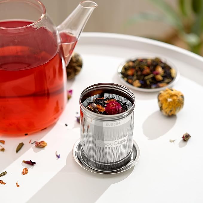 Stainless Steel Tea Infuser for Loose Leaf Tea, Medium (2.05” Diameter x 2.95” Height) – Extra Fine Mesh Strainer with Chain Hook & Lid, Reusable Tea Steeper for Mugs, Cups & Teapots