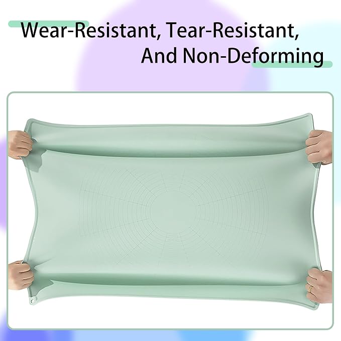 Silicone Pastry Mat 32" x 24", Extra Thick Non-stick Dough Rolling Mat | Anti-slip, Heat Reststant, Dishwasher Safe,With Cable Ties, Crem Scraper, Pastry Brush