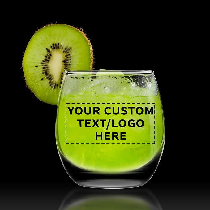 Custom Mikonos Stemless Wine Glasses 11.5 oz. Set of 10/50/100, Personalized Bulk Pack - Restaurant Glassware, Perfect for Red Wine, White Wine, Cocktails - Black
