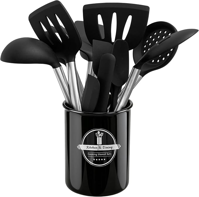 14PCS Kitchen Silicone Cooking Utensils Set with Holder | Heat Resistant, Food-grade Silicone and Stainless Steel, Spatula Set for Nonstick Cookware, Dishwasher Safe,Flexible,Durable