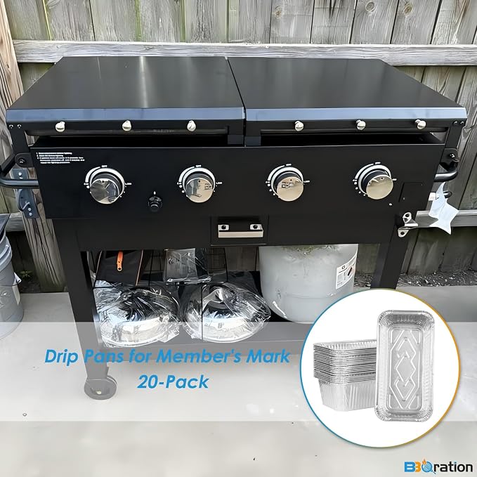 20-Pack Aluminum Drip Liner for Members Mark Grill Parts | Grease Catcher Drip Liner for Member's Mark 4-Burner Outdoor Flat Top Griddle and Pro Series 5-Burner Griddle Grease Tray